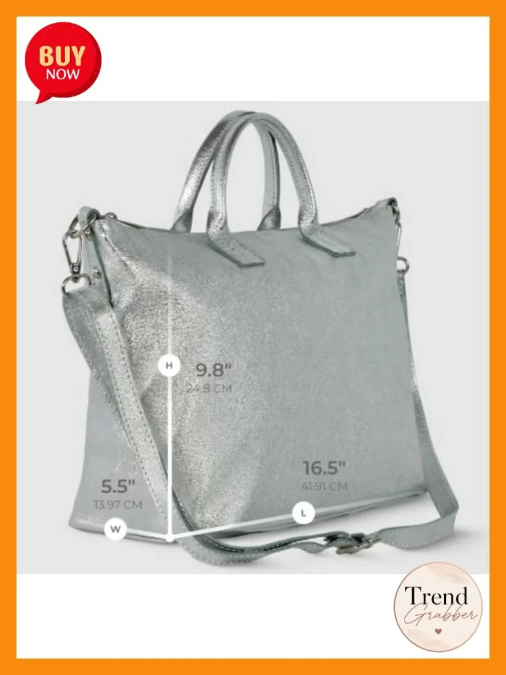 Italian Genuine Metallic Suede Tote Bag with Adjustable Strap, Work & Travel